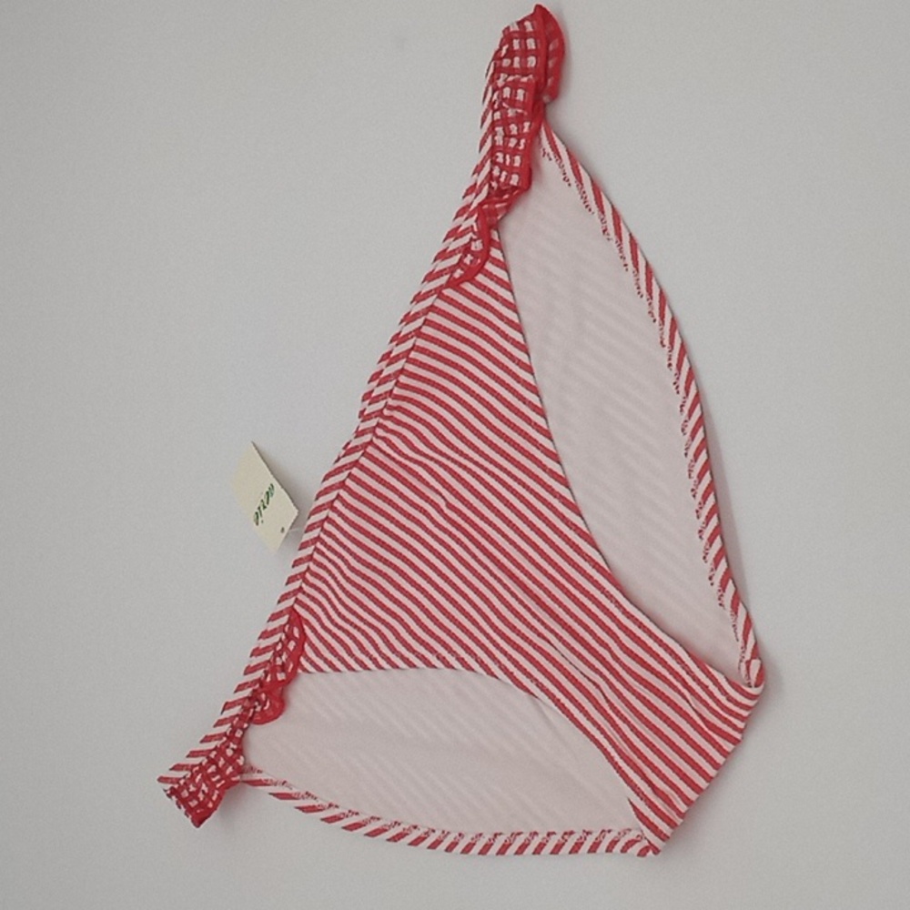 Aerie Striped Seersucker Ruffle Bikini Bottom Maroon Lagoon S